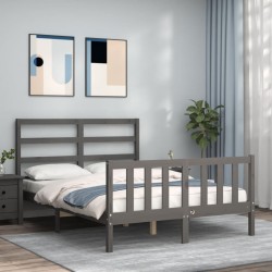 vidaXL Massivholzbett mit Kopfteil Grau 120x200 cm