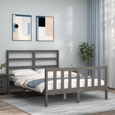 vidaXL Massivholzbett mit Kopfteil Grau 120x200 cm