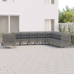 vidaXL 11-tlg. Garten-Lounge-Set mit Kissen Grau Poly Rattan