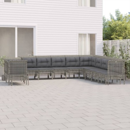 vidaXL 11-tlg. Garten-Lounge-Set mit Kissen Grau Poly Rattan