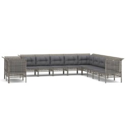 vidaXL 11-tlg. Garten-Lounge-Set mit Kissen Grau Poly Rattan