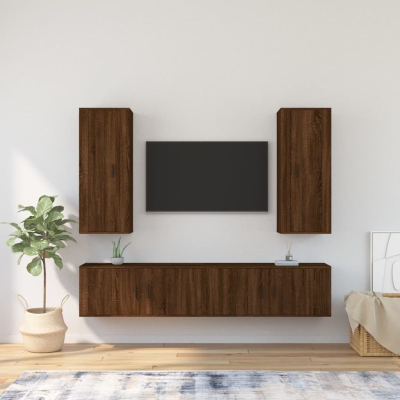vidaXL 4-tlg. TV-Schrank-Set Braun Eichen-Optik Holzwerkstoff vidaXL 4-tlg. TV-Schrank-Set Braun Eichen-Optik Holzwerkstoff