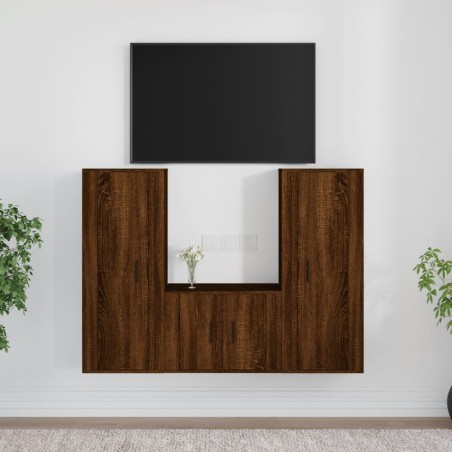 vidaXL 3-tlg. TV-Schrank-Set Braun Eichen-Optik Holzwerkstoff