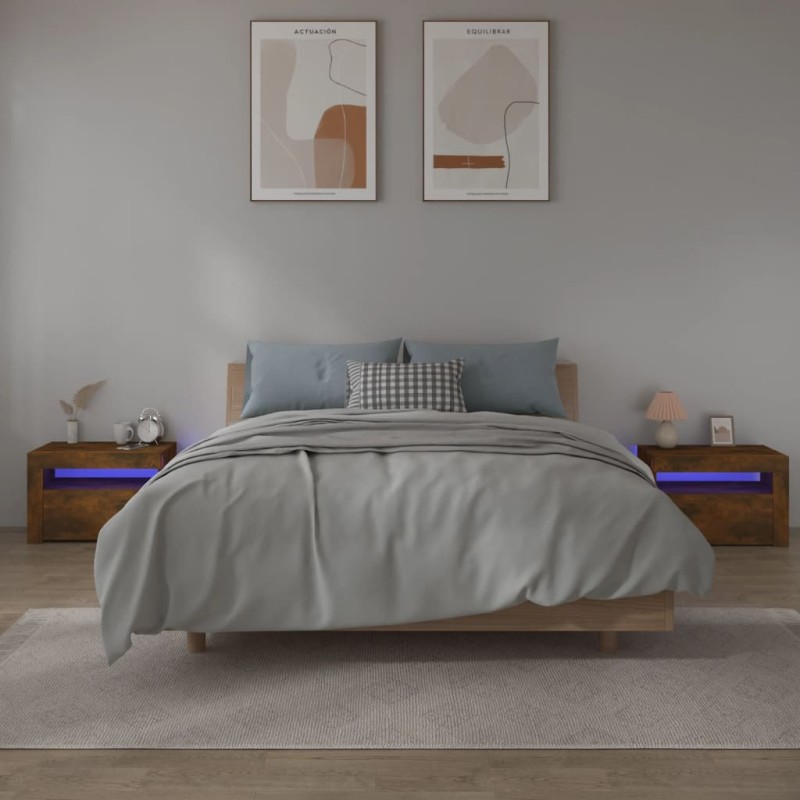 vidaXL Nachttische 2 Stk. mit LEDs Räuchereiche 60x35x40 cm vidaXL Nachttische 2 Stk. mit LEDs Räuchereiche 60x35x40 cm