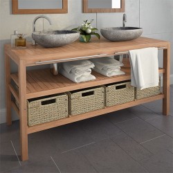 vidaXL Waschtischunterschrank mit 4 Körben Teak Massiv 132x45x75 cm