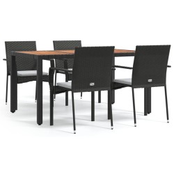 vidaXL 5-tlg. Garten-Essgruppe mit Kissen Schwarz Poly Rattan