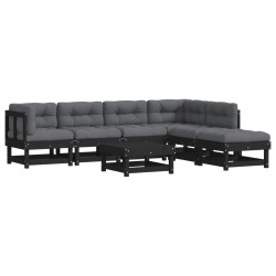 vidaXL 7-tlg. Garten-Lounge-Set mit Kissen Schwarz Massivholz
