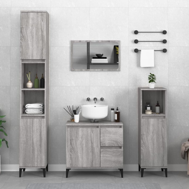 vidaXL Badschrank Grau Sonoma 30x30x100 cm Holzwerkstoff vidaXL Badschrank Grau Sonoma 30x30x100 cm Holzwerkstoff