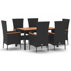vidaXL 7-tlg. Garten-Essgruppe mit Kissen Schwarz Poly Rattan
