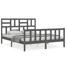 vidaXL Massivholzbett mit Kopfteil Grau 160x200 cm