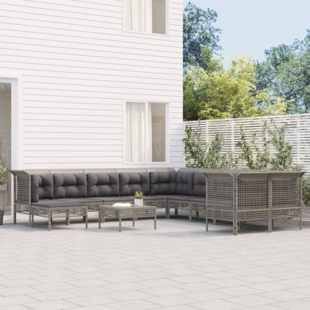 vidaXL 11-tlg. Garten-Lounge-Set mit Kissen Grau Poly Rattan