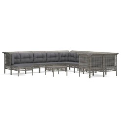 vidaXL 11-tlg. Garten-Lounge-Set mit Kissen Grau Poly Rattan