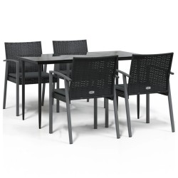 vidaXL 5-tlg. Garten-Essgruppe mit Kissen Poly Rattan und Stahl