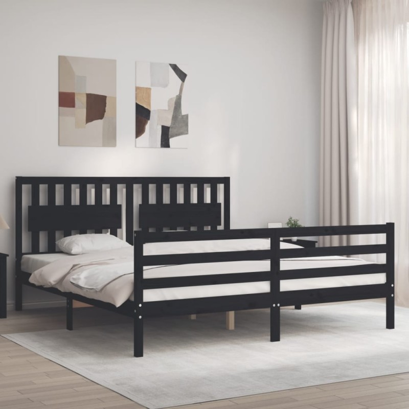 vidaXL Massivholzbett mit Kopfteil Schwarz vidaXL Massivholzbett mit Kopfteil Schwarz