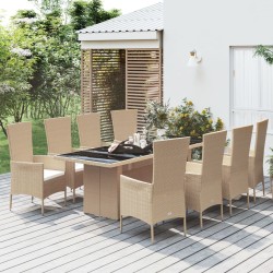 vidaXL 9-tlg. Garten-Essgruppe mit Kissen Beige Poly Rattan