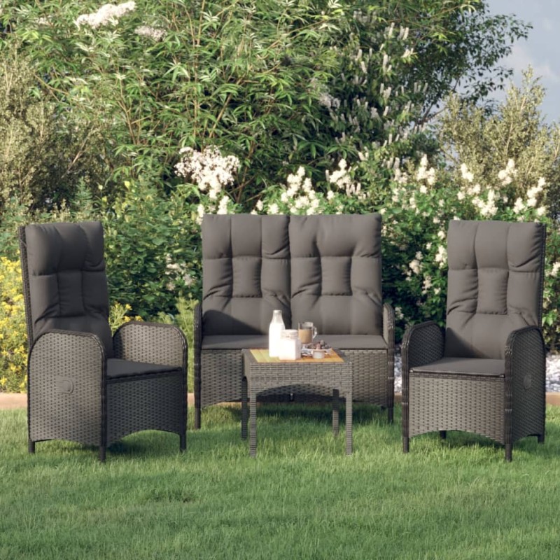 vidaXL 3-tlg. Garten-Essgruppe mit Kissen Schwarz Poly Rattan vidaXL 3-tlg. Garten-Essgruppe mit Kissen Schwarz Poly Rattan