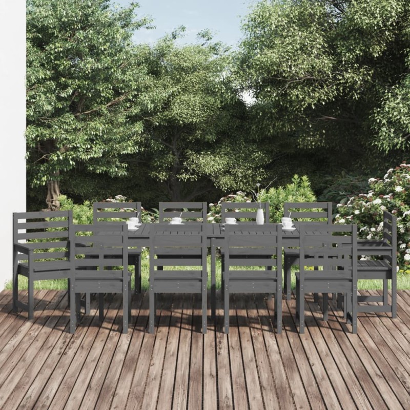 vidaXL 11-tlg. Garten-Essgruppe Grau Massivholz Kiefer