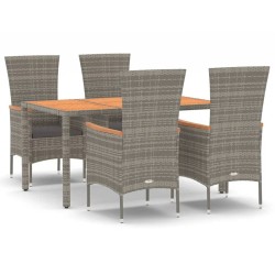 vidaXL 5-tlg. Garten-Essgruppe mit Kissen Grau Poly Rattan