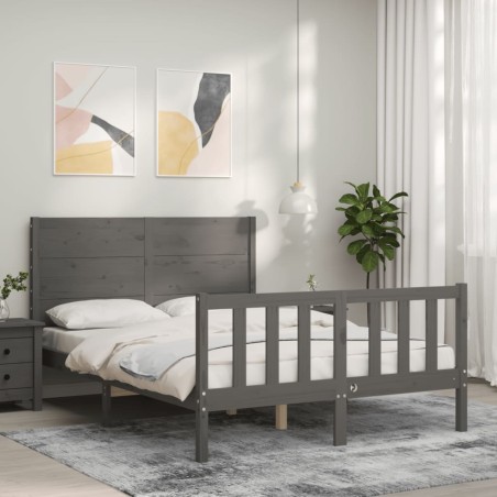 vidaXL Massivholzbett mit Kopfteil Grau 120x200 cm