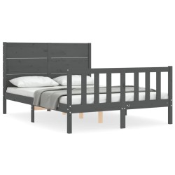 vidaXL Massivholzbett mit Kopfteil Grau 120x200 cm