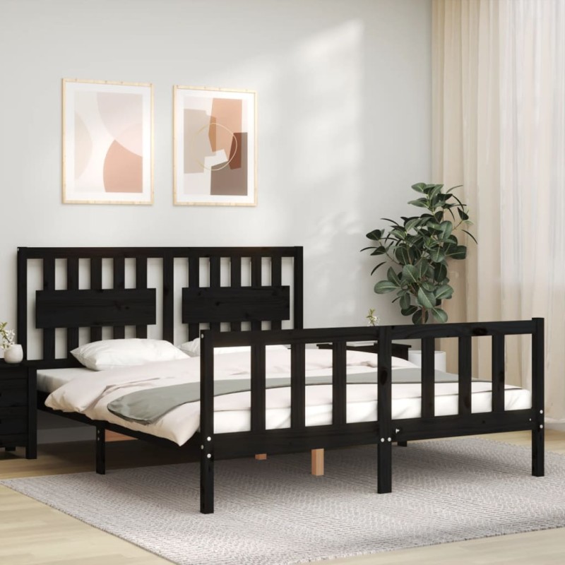 vidaXL Massivholzbett mit Kopfteil Schwarz 160x200 cm vidaXL Massivholzbett mit Kopfteil Schwarz 160x200 cm