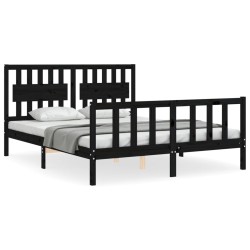 vidaXL Massivholzbett mit Kopfteil Schwarz 160x200 cm