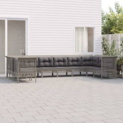 vidaXL 10-tlg. Garten-Lounge-Set mit Kissen Grau Poly Rattan