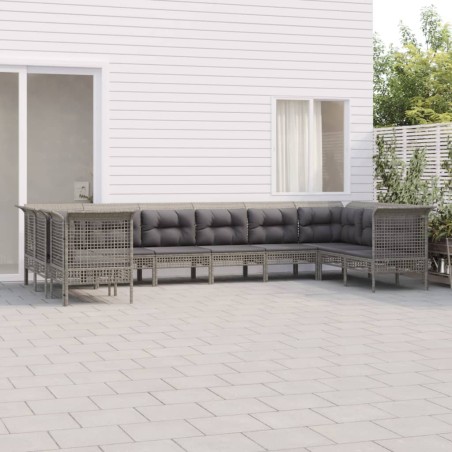 vidaXL 10-tlg. Garten-Lounge-Set mit Kissen Grau Poly Rattan