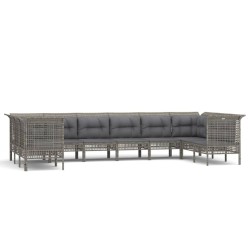 vidaXL 10-tlg. Garten-Lounge-Set mit Kissen Grau Poly Rattan