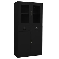 vidaXL Büroschrank Schwarz 90x40x180 cm Stahl und Hartglas