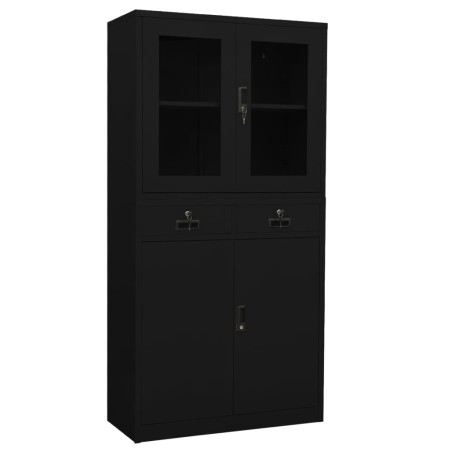 vidaXL Büroschrank Schwarz 90x40x180 cm Stahl und Hartglas