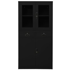 vidaXL Büroschrank Schwarz 90x40x180 cm Stahl und Hartglas
