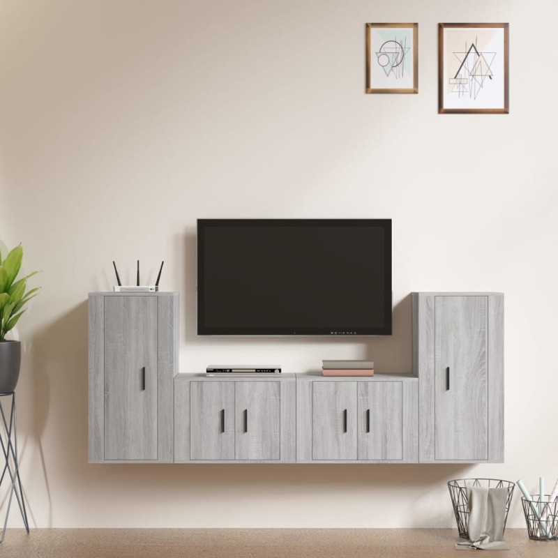 vidaXL 4-tlg. TV-Schrank-Set Grau Sonoma Holzwerkstoff vidaXL 4-tlg. TV-Schrank-Set Grau Sonoma Holzwerkstoff
