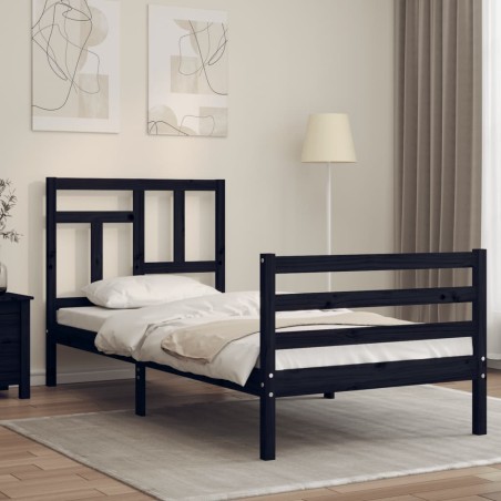 vidaXL Massivholzbett mit Kopfteil Schwarz 100x200 cm