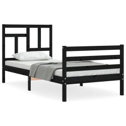 vidaXL Massivholzbett mit Kopfteil Schwarz 100x200 cm