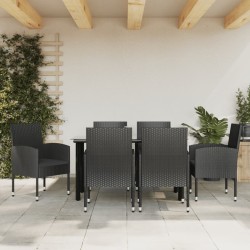 vidaXL 7-tlg. Garten-Essgruppe Schwarz Poly Rattan und Stahl