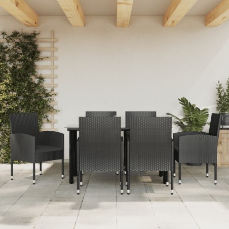 vidaXL 7-tlg. Garten-Essgruppe Schwarz Poly Rattan und Stahl
