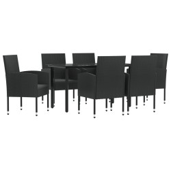 vidaXL 7-tlg. Garten-Essgruppe Schwarz Poly Rattan und Stahl