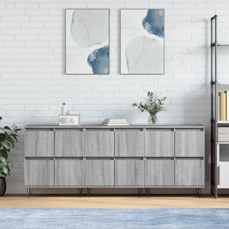 Sideboards 3 Stk. Grau Sonoma Holzwerkstoff Sideboards 3 Stk. Grau Sonoma Holzwerkstoff