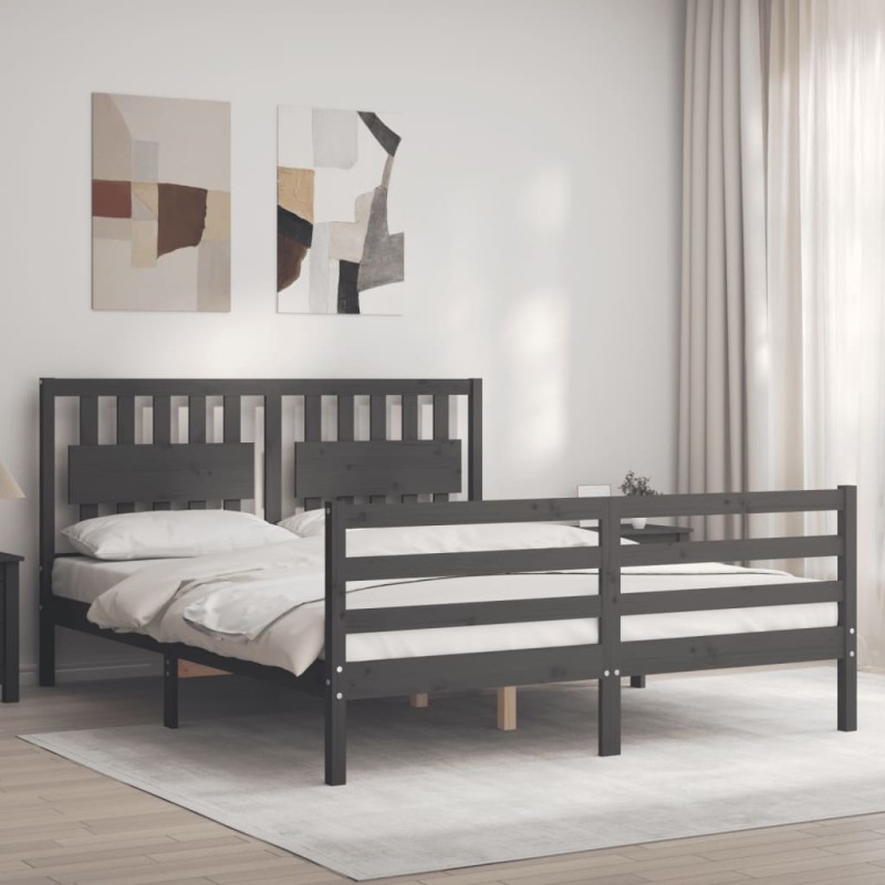 vidaXL Massivholzbett mit Kopfteil Grau vidaXL Massivholzbett mit Kopfteil Grau