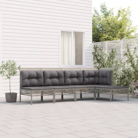 vidaXL 5-tlg. Garten-Lounge-Set mit Kissen Grau Poly Rattan