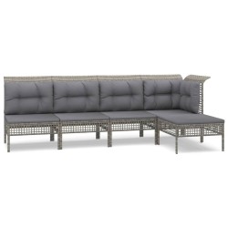 vidaXL 5-tlg. Garten-Lounge-Set mit Kissen Grau Poly Rattan