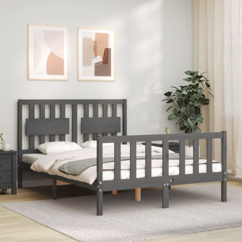 vidaXL Massivholzbett mit Kopfteil Grau 120x200 cm vidaXL Massivholzbett mit Kopfteil Grau 120x200 cm