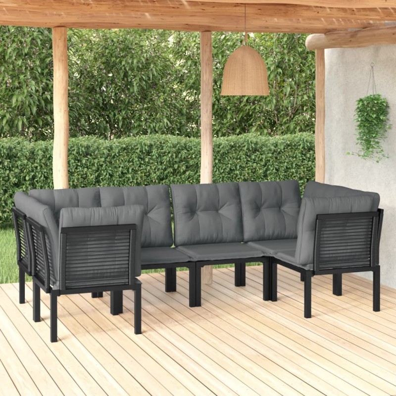 vidaXL 6-tlg. Garten-Lounge-Set Schwarz und Grau Poly Rattan vidaXL 6-tlg. Garten-Lounge-Set Schwarz und Grau Poly Rattan