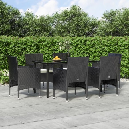 vidaXL 7-tlg. Garten-Essgruppe mit Kissen Schwarz