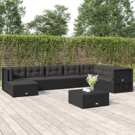 vidaXL 8-tlg. Garten-Lounge-Set mit Kissen Schwarz Poly Rattan