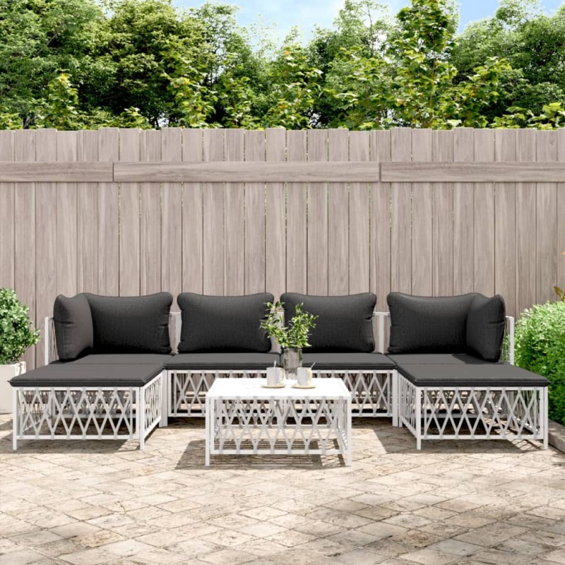 vidaXL 7-tlg. Garten-Lounge-Set mit Kissen Weiß Stahl vidaXL 7-tlg. Garten-Lounge-Set mit Kissen Weiß Stahl
