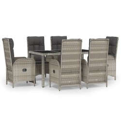 vidaXL 7-tlg. Garten-Essgruppe mit Kissen Grau Poly Rattan