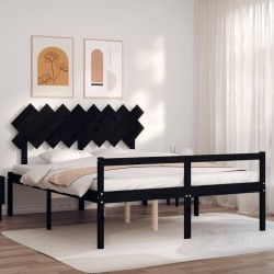 vidaXL Massivholzbett mit Kopfteil Schwarz 160x200 cm