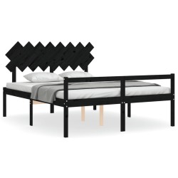vidaXL Massivholzbett mit Kopfteil Schwarz 160x200 cm